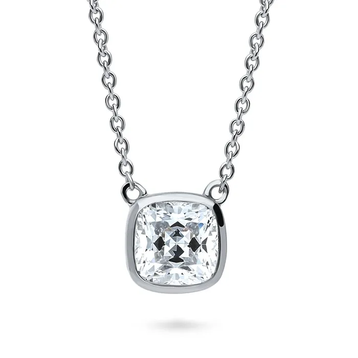 BERRICLE Earrings Solitaire Bezel Cushion CZ Set in Sterling Silver
