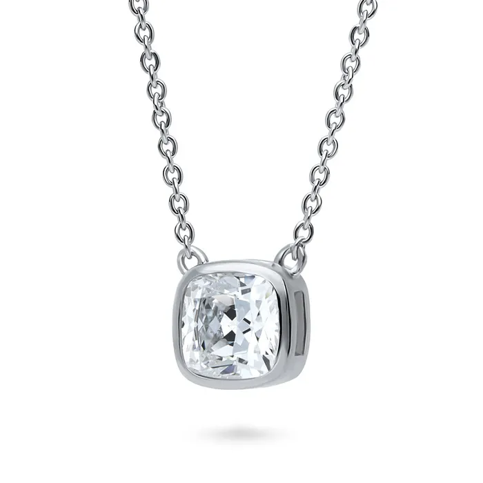BERRICLE Earrings Solitaire Bezel Cushion CZ Set in Sterling Silver