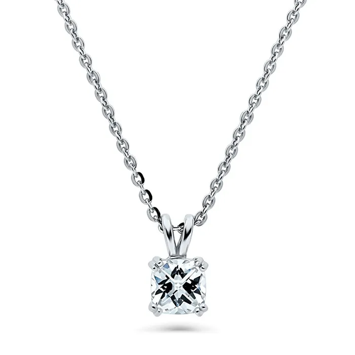BERRICLE Necklaces Solitaire Checkerboard Cushion CZ Necklace in Sterling Silver BERRICLE Necklaces Solitaire Checkerboard Cushion CZ Necklace in Sterling Silver