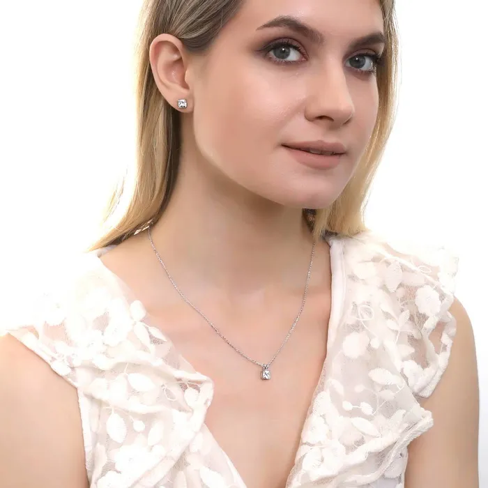 BERRICLE Necklaces Solitaire Checkerboard Cushion CZ Necklace in Sterling Silver