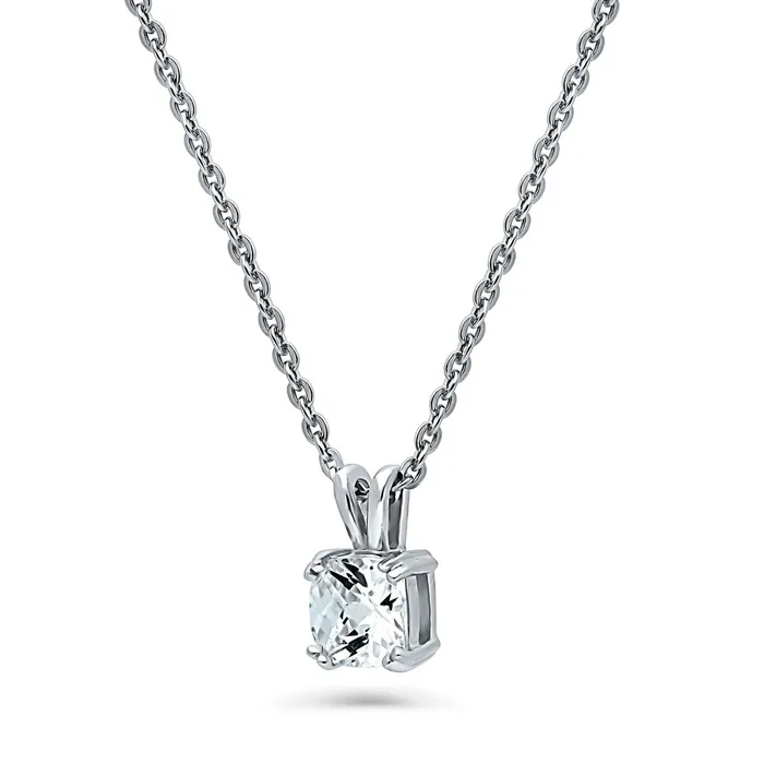 BERRICLE Necklaces Solitaire Checkerboard Cushion CZ Necklace in Sterling Silver