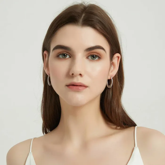 BERRICLE Oval Bar CZ Medium Hoop Earrings in Sterling Silver 1 Earrings