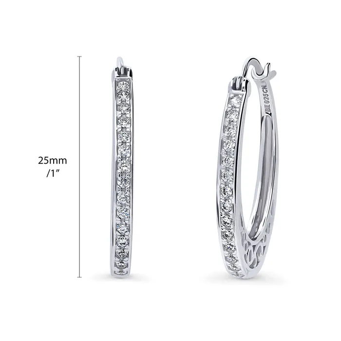 BERRICLE Oval Bar CZ Medium Hoop Earrings in Sterling Silver 1 Earrings