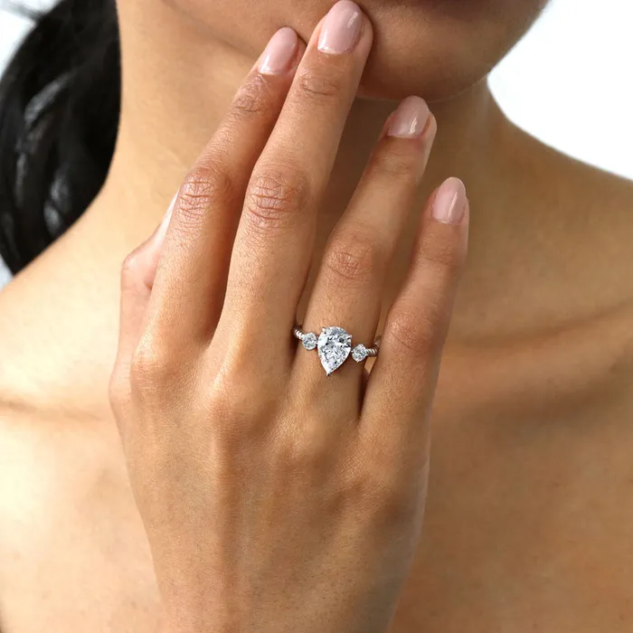 BERRICLE Rings 3Stone Woven 18ct Pear CZ Ring in Sterling Silver