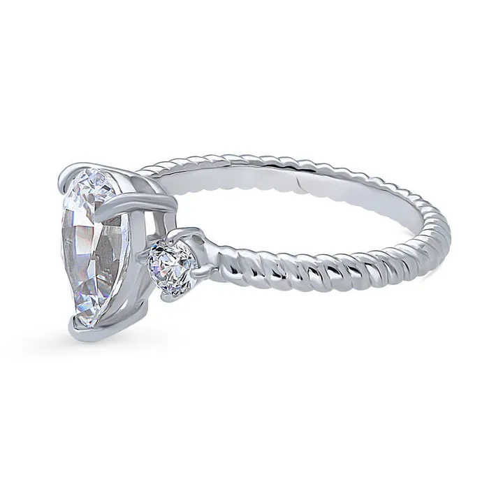 BERRICLE Rings 3Stone Woven 18ct Pear CZ Ring in Sterling Silver