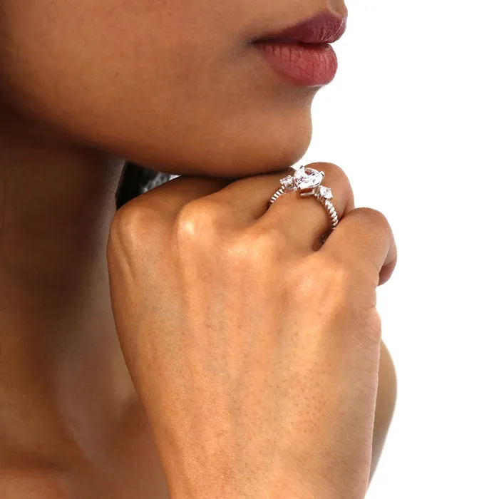 BERRICLE Rings 3Stone Woven 18ct Pear CZ Ring in Sterling Silver
