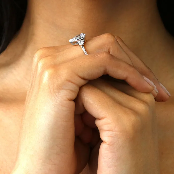 BERRICLE Rings 3Stone Woven 18ct Pear CZ Ring in Sterling Silver