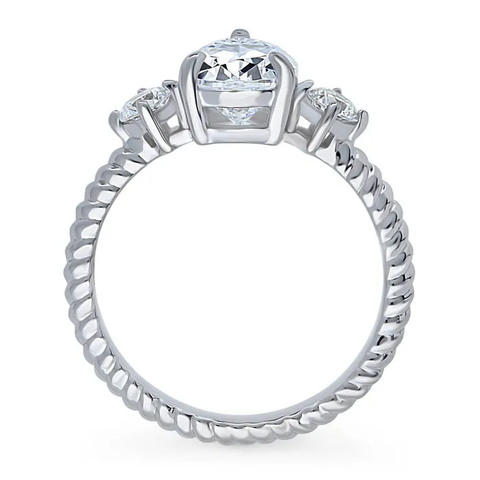BERRICLE Rings 3Stone Woven 18ct Pear CZ Ring in Sterling Silver