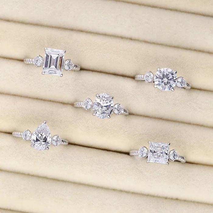 BERRICLE Rings 3Stone Woven 18ct Pear CZ Ring in Sterling Silver
