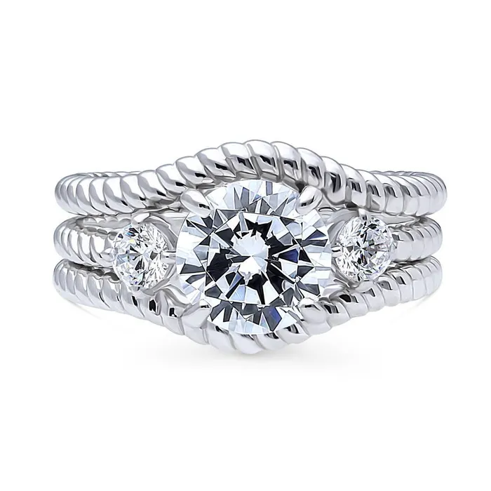 BERRICLE Rings 3Stone Woven 2ct CZ Ring Set in Sterling Silver