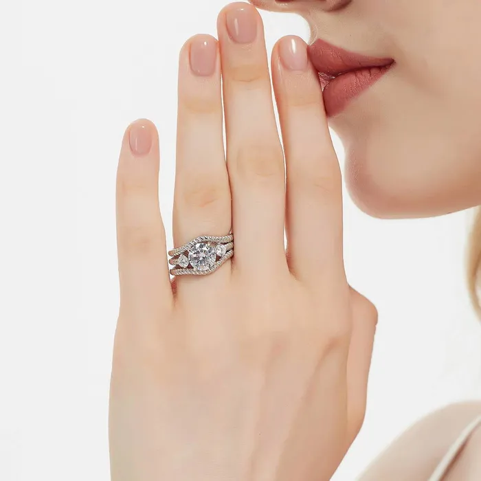 BERRICLE Rings 3Stone Woven 2ct CZ Ring Set in Sterling Silver