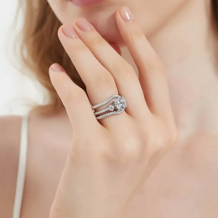 BERRICLE Rings 3Stone Woven 2ct CZ Ring Set in Sterling Silver