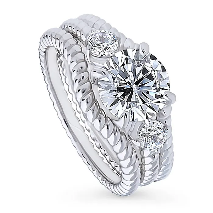 BERRICLE Rings 3Stone Woven 2ct CZ Ring Set in Sterling Silver