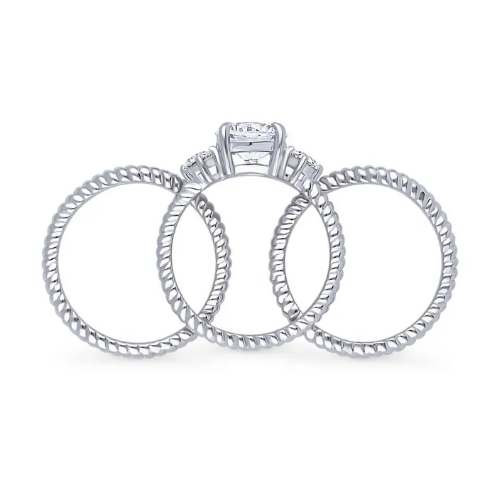 BERRICLE Rings 3Stone Woven 2ct CZ Ring Set in Sterling Silver