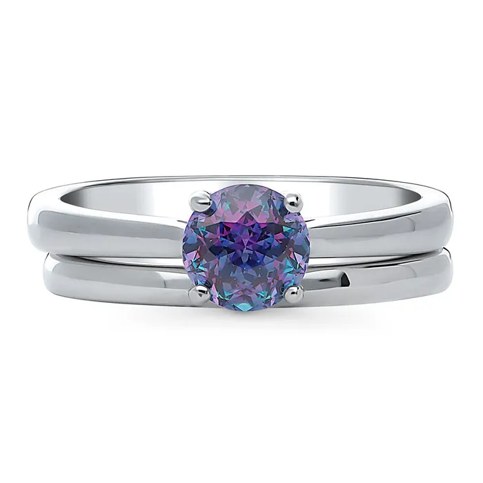 BERRICLE Rings Solitaire Kaleidoscope Purple Aqua CZ Ring Set in Sterling Silver BERRICLE Rings Solitaire Kaleidoscope Purple Aqua CZ Ring Set in Sterling Silver