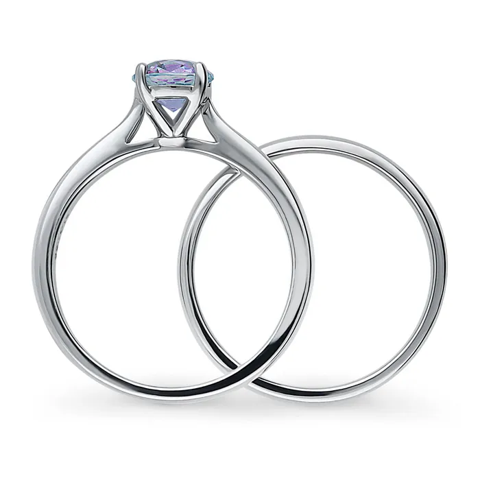 BERRICLE Rings Solitaire Kaleidoscope Purple Aqua CZ Ring Set in Sterling Silver