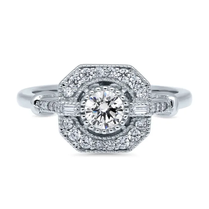 BERRICLE Rings Vintage Inspired Art Deco CZ Ring in Sterling Silver
