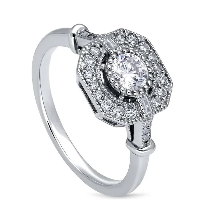 BERRICLE Rings Vintage Inspired Art Deco CZ Ring in Sterling Silver
