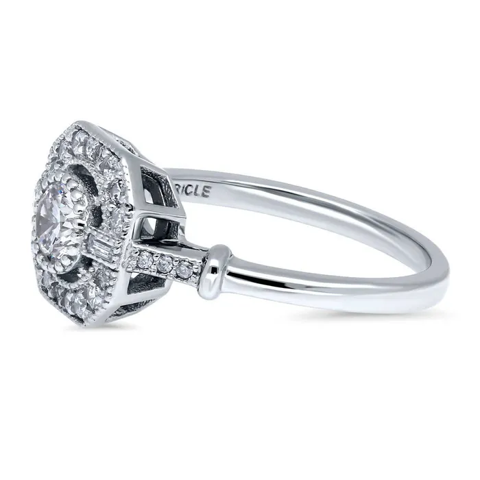 BERRICLE Rings Vintage Inspired Art Deco CZ Ring in Sterling Silver