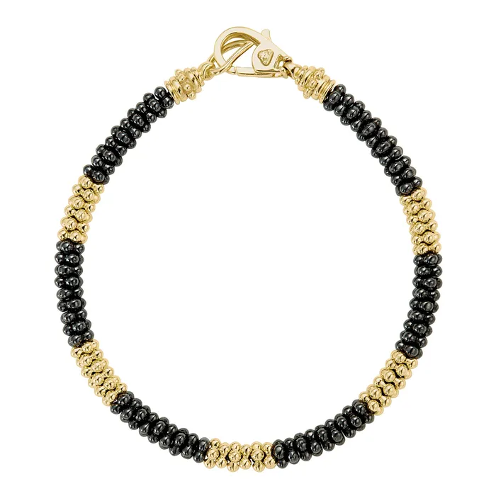 Black Caviar Five Large 18K Gold Station Ceramic Beaded Bracelet 5mm LAGOS Bracelets Black Caviar Five Large 18K Gold Station Ceramic Beaded Bracelet 5mm LAGOS Bracelets