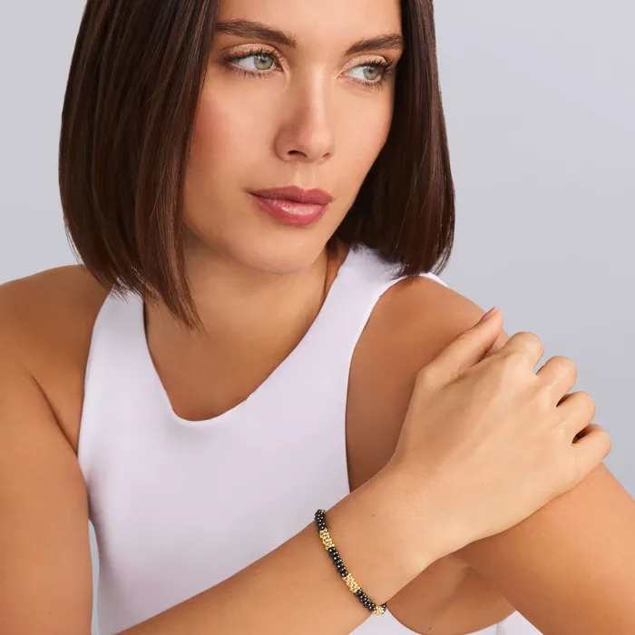 Black Caviar Five Large 18K Gold Station Ceramic Beaded Bracelet 5mm LAGOS Bracelets Black Caviar Five Large 18K Gold Station Ceramic Beaded Bracelet 5mm LAGOS Bracelets