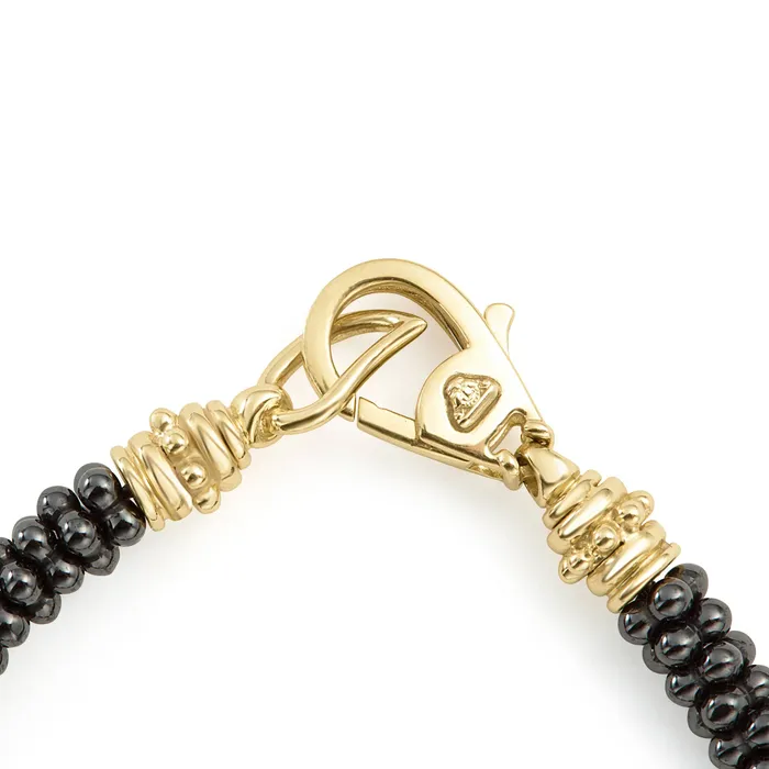 Black Caviar Five Large 18K Gold Station Ceramic Beaded Bracelet 5mm LAGOS Bracelets Black Caviar Five Large 18K Gold Station Ceramic Beaded Bracelet 5mm LAGOS Bracelets