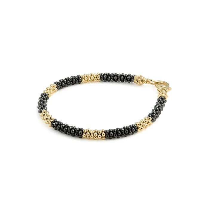 Black Caviar Five Large 18K Gold Station Ceramic Beaded Bracelet 5mm LAGOS Bracelets Black Caviar Five Large 18K Gold Station Ceramic Beaded Bracelet 5mm LAGOS Bracelets