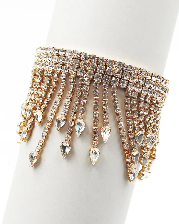 Bracelets 11292023 Fringe Open Bangle Bracelet with Clear Stones