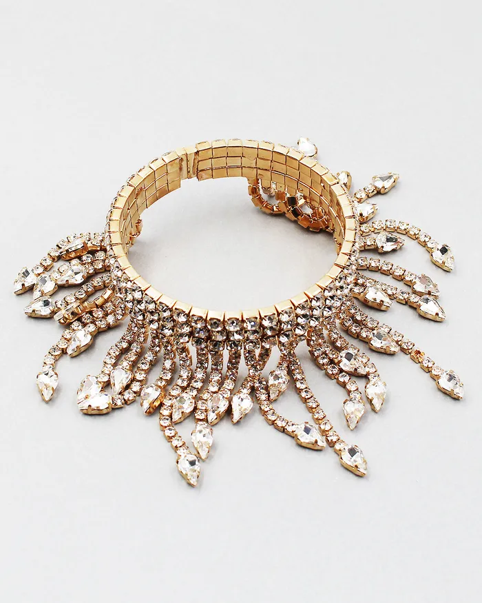 Bracelets 11292023 Fringe Open Bangle Bracelet with Clear Stones Bracelets 11292023 Fringe Open Bangle Bracelet with Clear Stones