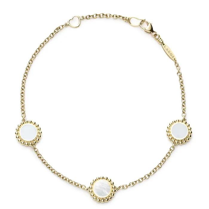 Bracelets Covet Three Station Round Mother of Pearl Bracelet LAGOS