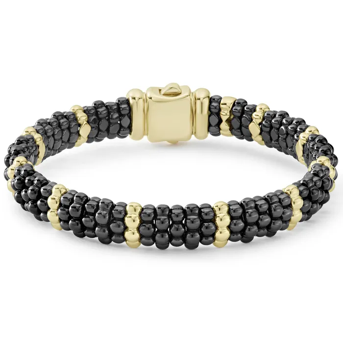 Bracelets Lagos Black Caviar 18K Gold Station Ceramic Beaded Bracelet 9mm