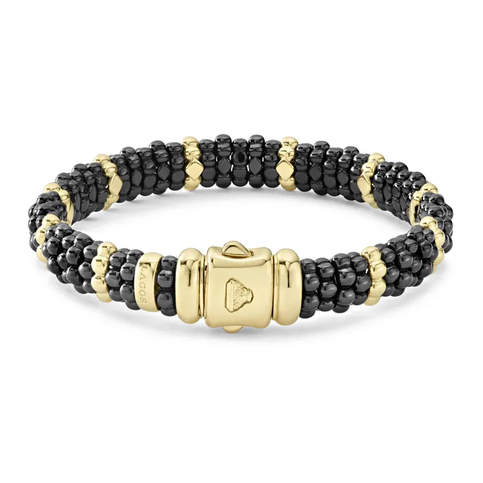 Bracelets Lagos Black Caviar 18K Gold Station Ceramic Beaded Bracelet 9mm Bracelets Lagos Black Caviar 18K Gold Station Ceramic Beaded Bracelet 9mm