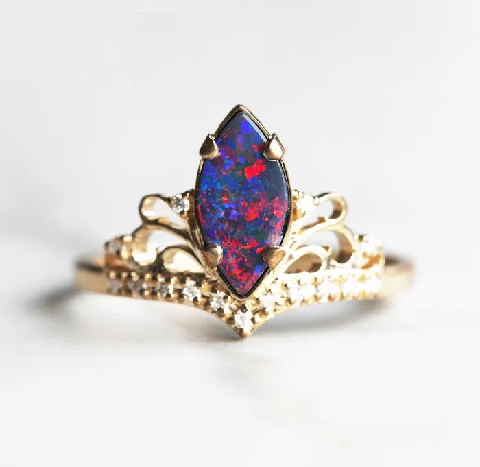 Capucinne Rings Ellia Opal And Diamond Vintage Ring