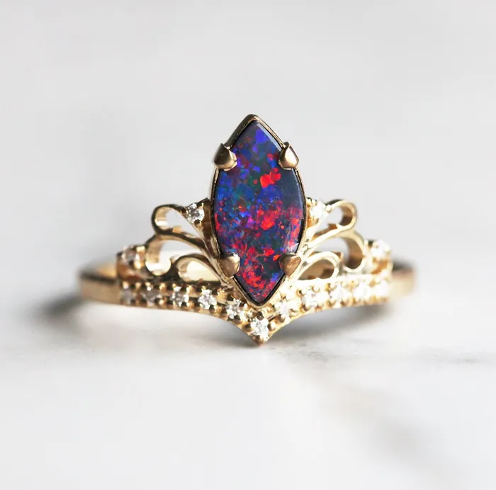Capucinne Rings Ellia Opal And Diamond Vintage Ring