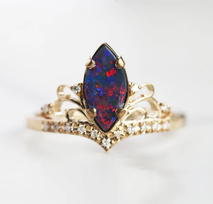 Capucinne Rings Ellia Opal And Diamond Vintage Ring