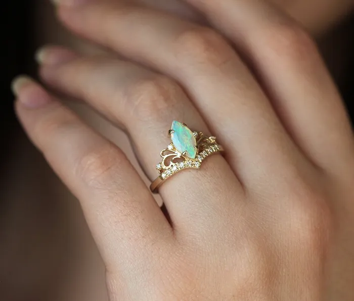 Capucinne Rings Ellia Opal And Diamond Vintage Ring