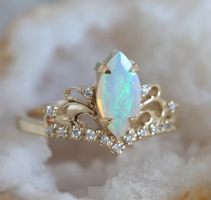 Capucinne Rings Ellia Opal And Diamond Vintage Ring