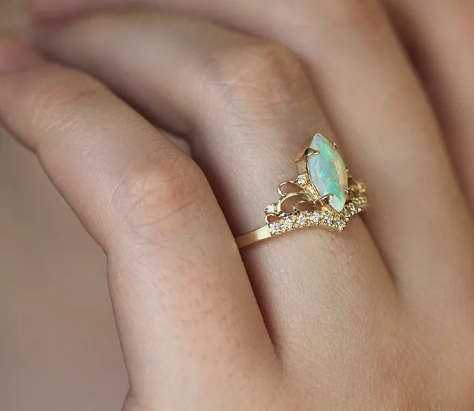 Capucinne Rings Ellia Opal And Diamond Vintage Ring