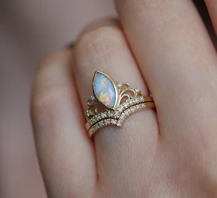 Capucinne Rings Ellia Opal And Diamond Vintage Ring