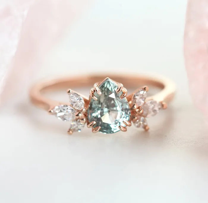 Capucinne Rings Leandra Pear Sapphire Diamond Ring