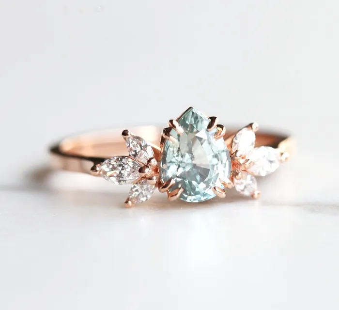 Capucinne Rings Leandra Pear Sapphire Diamond Ring