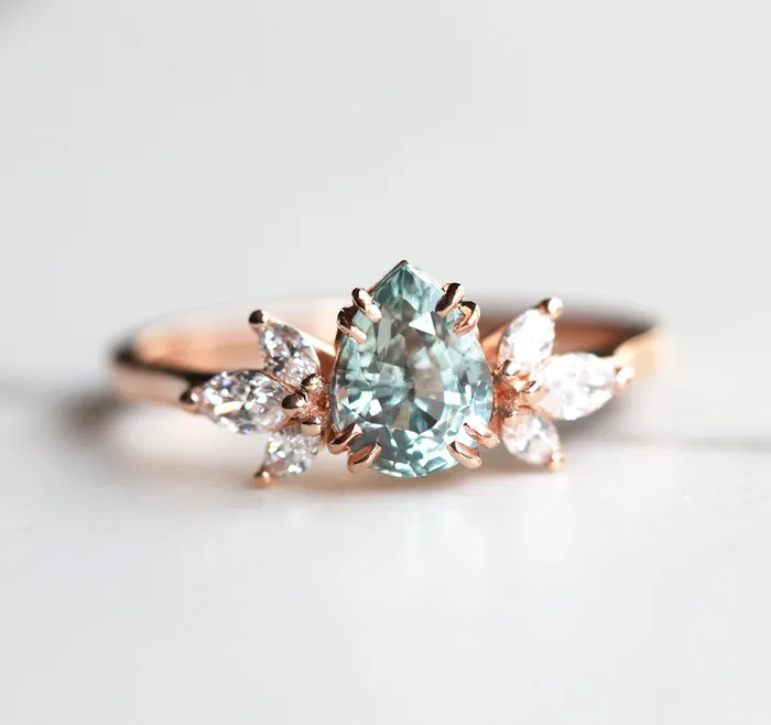 Capucinne Rings Leandra Pear Sapphire Diamond Ring