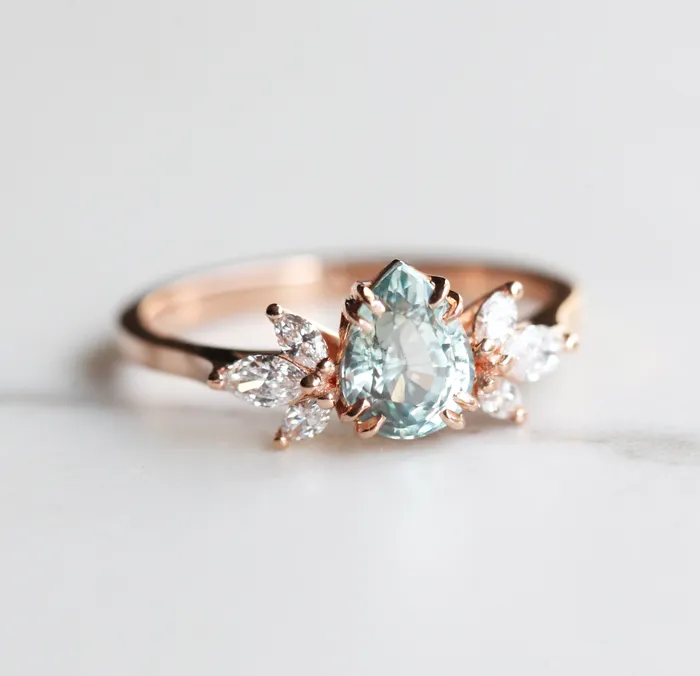 Capucinne Rings Leandra Pear Sapphire Diamond Ring