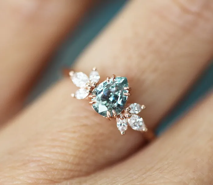 Capucinne Rings Leandra Pear Sapphire Diamond Ring