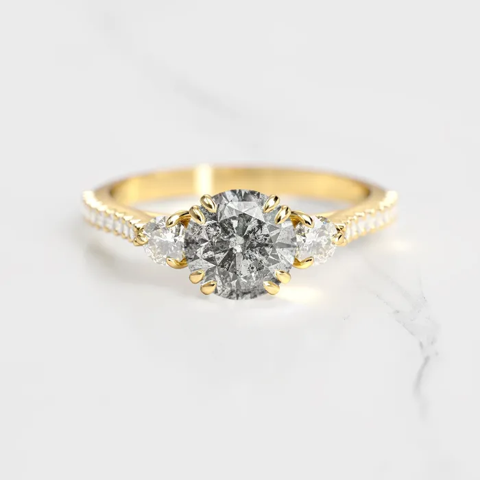 Capucinne Rings Round Half Pave Salt Pepper Diamond Ring with Accent