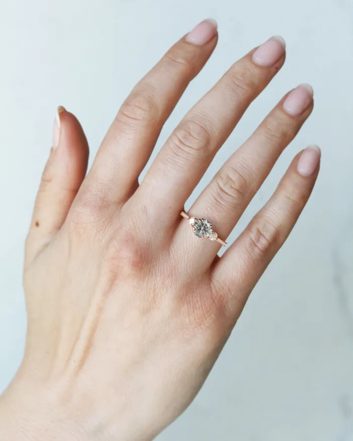 Capucinne Rings Round Half Pave Salt Pepper Diamond Ring with Accent