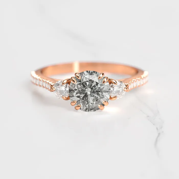 Capucinne Rings Round Half Pave Salt Pepper Diamond Ring with Accent