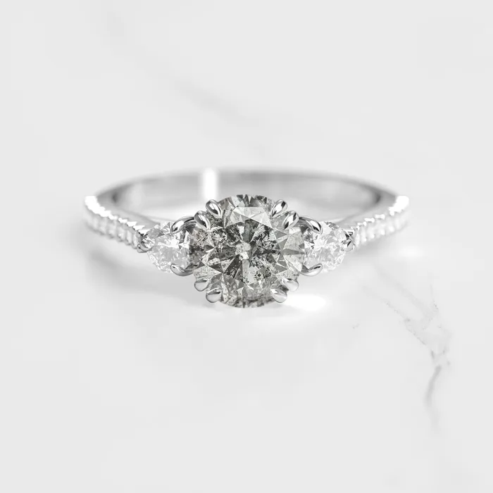 Capucinne Rings Round Half Pave Salt Pepper Diamond Ring with Accent