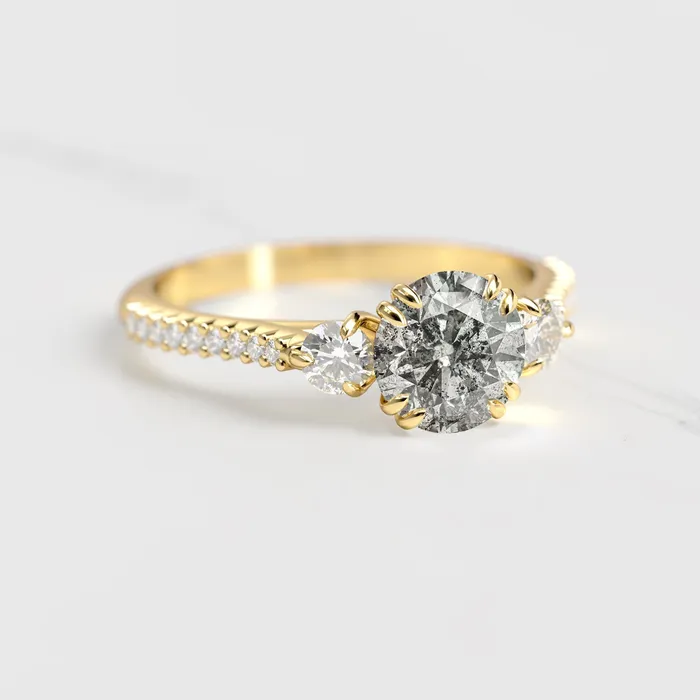 Capucinne Rings Round Half Pave Salt Pepper Diamond Ring with Accent