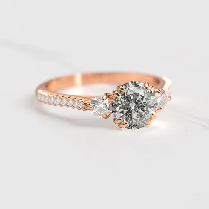 Capucinne Rings Round Half Pave Salt Pepper Diamond Ring with Accent